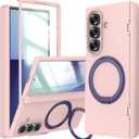 for Samsung Galaxy Z Fold 7 Case with Ring Holder Stand, Z Fold7 Magnetic Case Compatible Magsafe Accessories Screen Protector Hinge Cover Full-Body Slim Phone Case for Z Fold 7 Pink