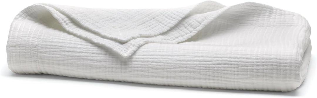 BOLL & BRANCH Dream Throw Blanket - One Size, White - Luxury 100% Organic Cotton - Soft, Lightweight and Breathable - Cloud-Like Touch - 50x70 Inches