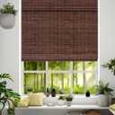36''W X 72''H Cordless Bamboo Roman Shades for Interior Windows, Roll Up Bamboo Blinds with Valance, Light Filtering, Easy to Install, Coffee Color