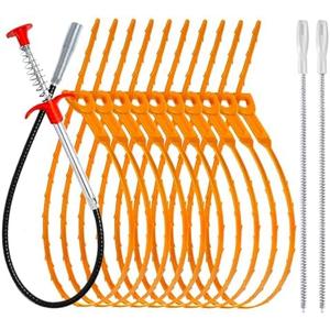 22.4inch Drain Snake (1pc), 25inch Hair Drain Clog Remover (10 pcs) & 18Inch Cleaner Brush (2 pcs), Sink Plumbing Snake Drain Tool Unclogger Tool Set For Kitchen, Bathroom Tub, Sewer, Toilet, Set of 2