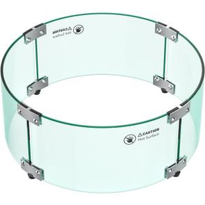 Skyflame 17" Round Fire Pit Glass Wind Guard, Clear Tempered Glass Flame Shield for Outdoor Propane/Natural Gas Fire Pit/Table