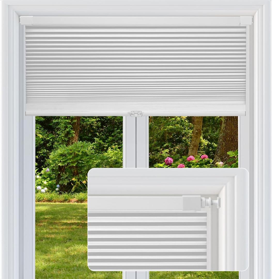 Cordless Cellular Shades, No Drill No Tools Honeycomb Window Blinds, Blackout Light Blocking Cellular Shades for Window, Thermal Insulation Blinds, Easy to Install, White 31" W x 48" H