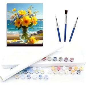 Flowers Adult Paint by Number Kits on Canvas,Paint by Numbers Kit for Adults Beginner, DIY Watercolor Oil Paint by Number for Adults,16x20 Inch