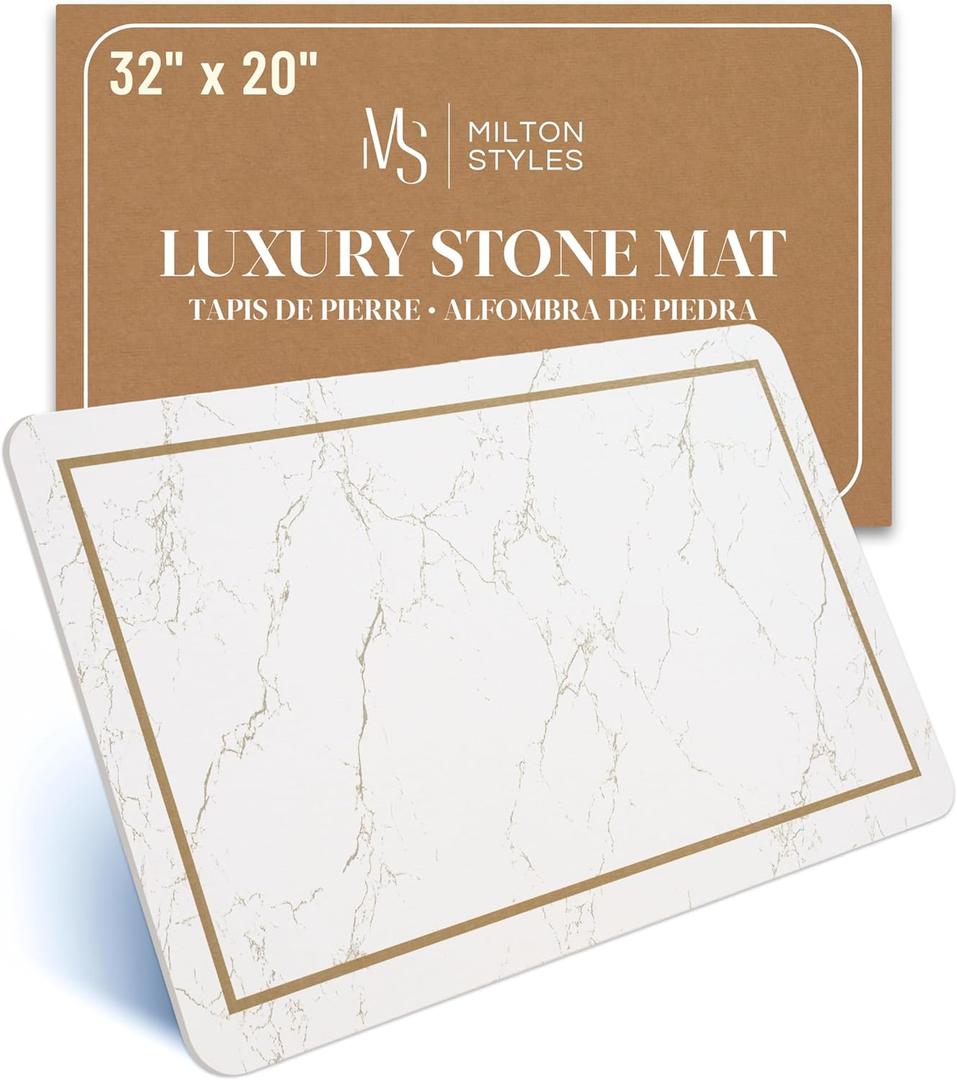 Stone Bath Mat Large, 32" x 20" Super Absorbent Stone Bath Mats for Bathroom, Quick-Drying Diatomaceous Earth Bath Mat Large XL, Modern Diatomite Mat Easy to Clean, White Modern Marble (1'8" x 2'8" (Rectangular)