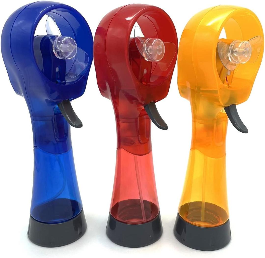 CEBUY Handheld Water Water Spray Fan, Mist Fans for Outside Portable, 3 Pack (Dark Blue/ Red/ Yellow)