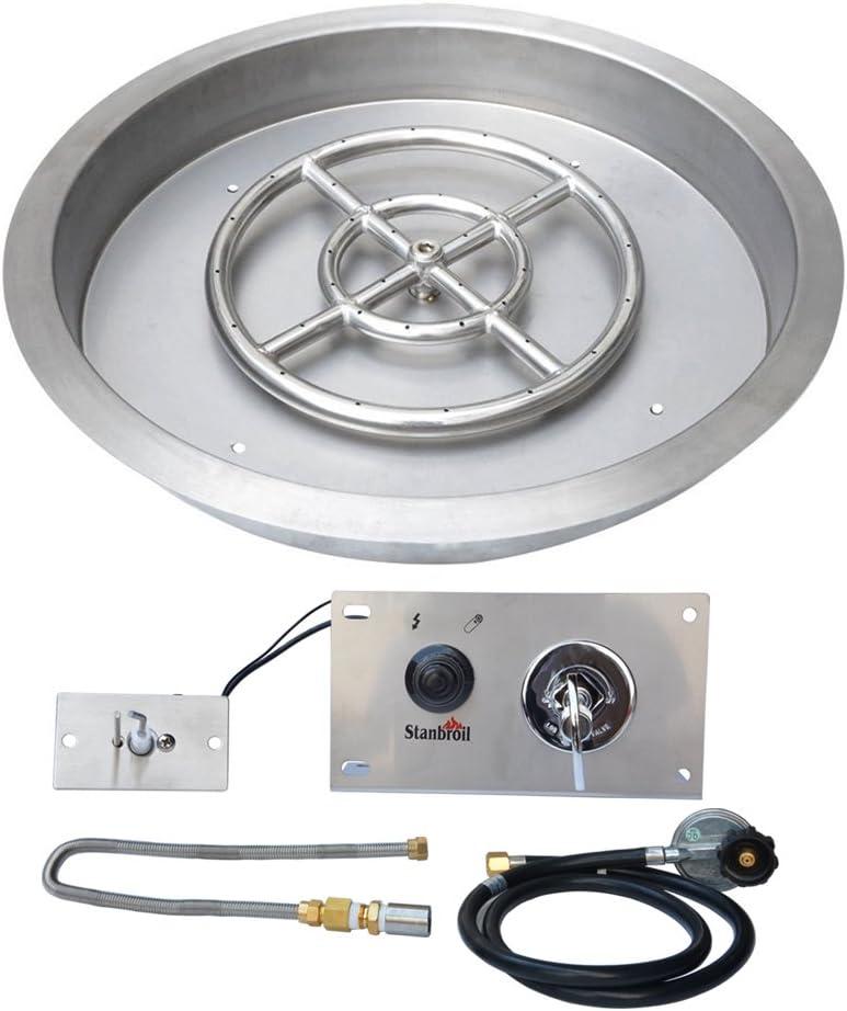 Stanbroil 19 Inch Drop-in Round Fire Pit Kit with Spark Ignition Kit, Propane Gas Version, 304 Stainless Steel, 22"D x 22"W x 2"H