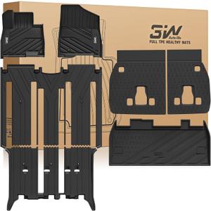 3W Floor Mats & Seatback Mats & Cargo Liner for Kia Carnival Hybrid 2025 2026Only Fit 8 Seats,Custom Fit All Weather TPE Full Set Floor Liner Trunk Mat with Backrest Mats Accessoires, Black