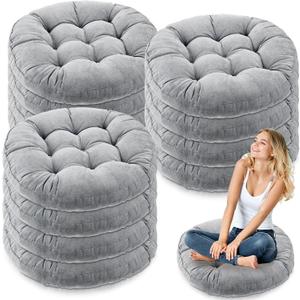 Jerify Floor Pillow Cushions Large Round Square Large Meditation Floor Pillow for Classroom Adult Meditation Picnic Party Seating Learning Daycare School(Round,Light Gray,12 Pcs)