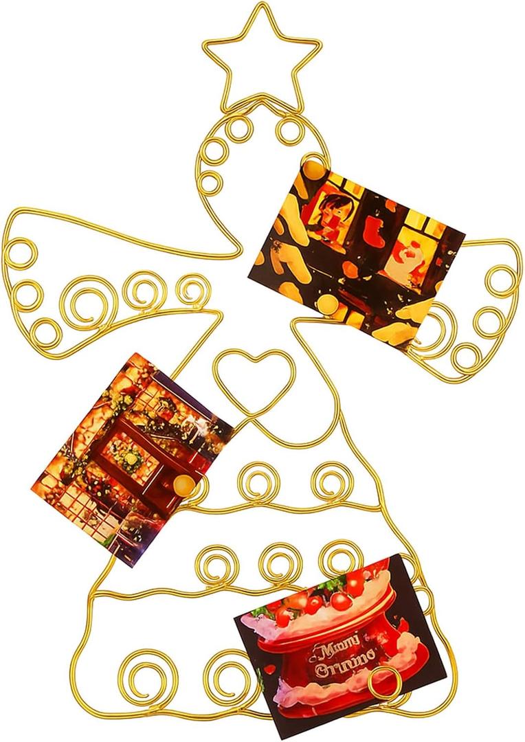 Angel Christmas Card Holder Spiral Metal Wreath Xmas Wall Hanging Photo Greeting Card Holder Wire Loop Picture Display Insert Wall Decor