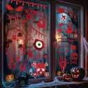 3 x Halloween Party Decorations - Bloody Handprint Footprint Window Clings for Halloween Bathroom Decor Indoor Outdoor | Trick or Treat Stickers Decals for Office Door Wall Party Favors Supplies (Red)