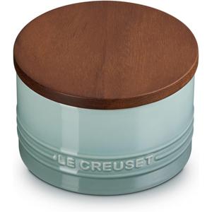 Le Creuset Signature Salt Cellar and Storage Canister with Wood Lid, 16 oz., Sea Salt