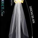 Light Up Wedding Veils White Bow Bridal Veil Fingertip Veils with Comb for Brides and Women (White)