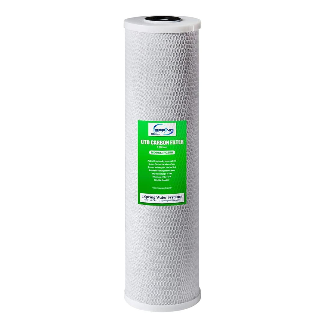 iSpring FC25B Whole House Water Filter, CTO Carbon Block, 20 x 4.5 for Sediment & Chlorine Removal