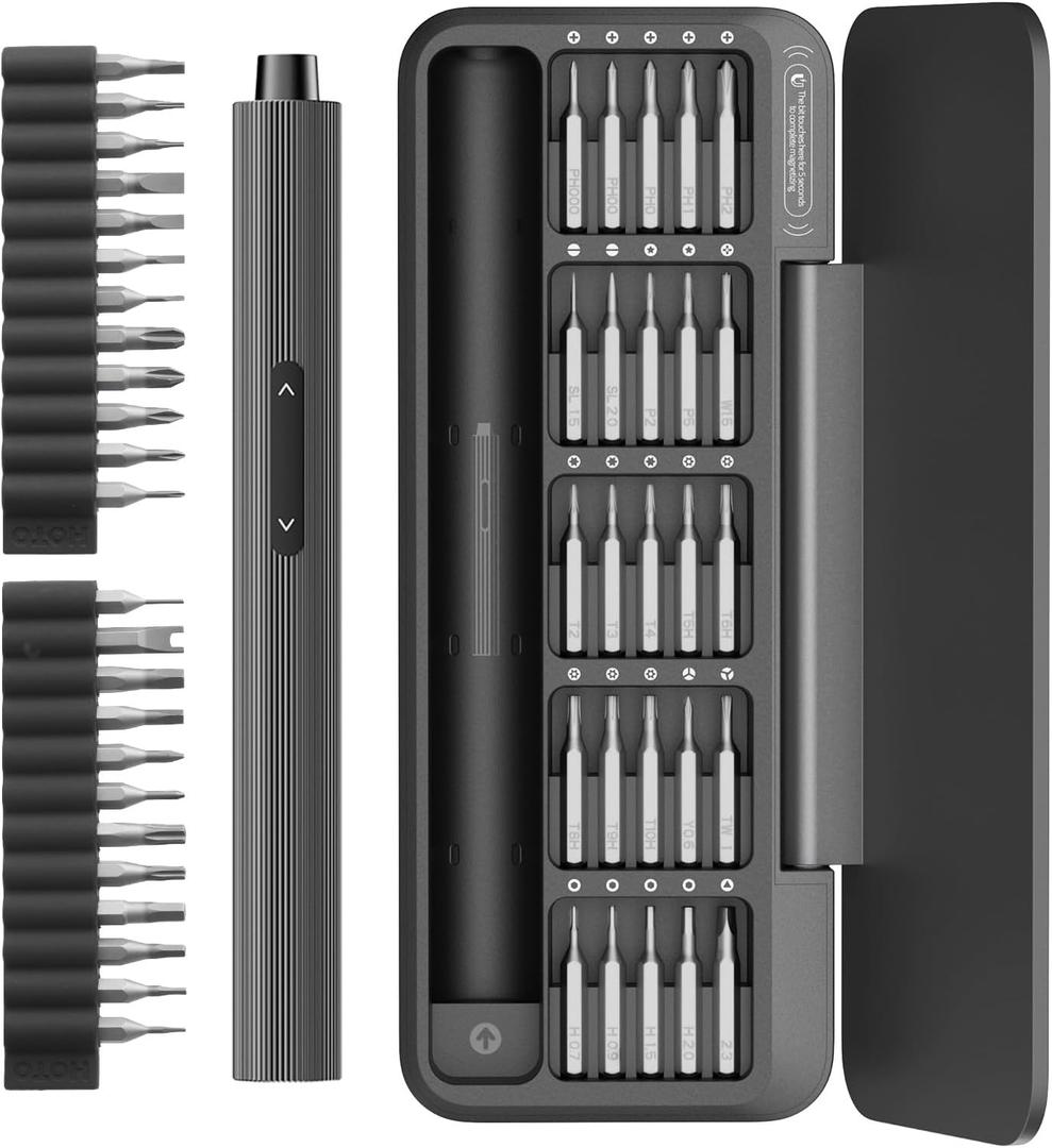 HOTO 25+24 Extra S2 Steel Bits Electric Precision Screwdriver Set, Magnetic Storage, Max. 3 N.M, 170 RPM, USB-C Rechargeable, Mini Electric Screwdriver for Phone, Laptop, Camera Repair