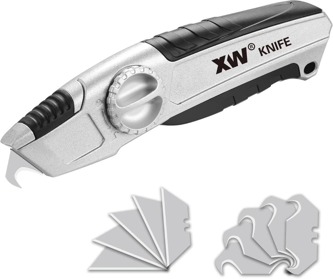 XW Fixed-blade Drywall Utility Knife, Non-retractable Heavy Duty Cutter with Roofing Hook Blade, Extra 10 Blades Included