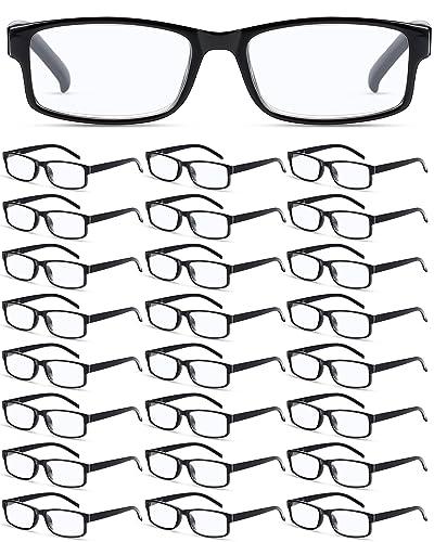 Yexiya 24 Pack Reading Glasses Bulk Adjustable Traditional Reading Glasses with Spring Hinge for Men Women(2.5 Diopters,Black Frame)