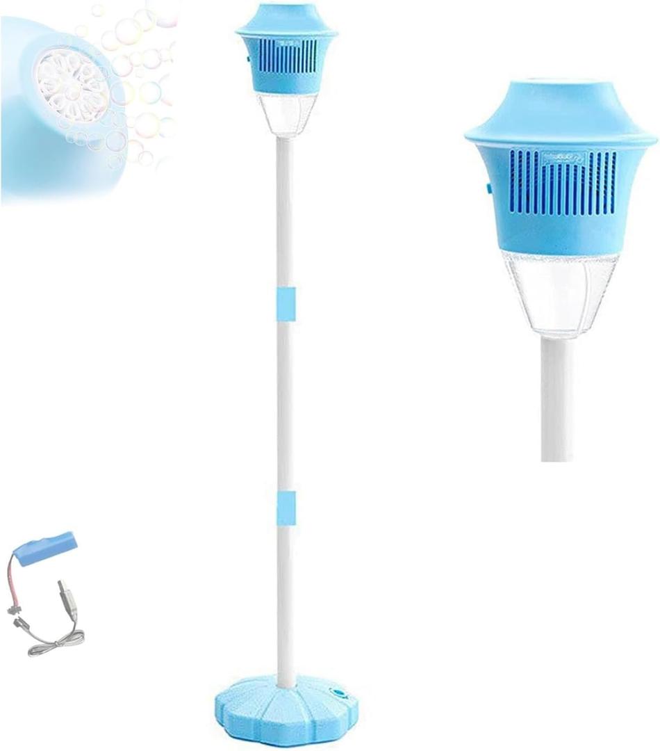 Bubble Torch Garden Lamp, Bubble Maker Stand, Adjustable Height, Outdoor Vertical Machine with Lights and Music, for Indoor Outdoor Wedding Birthday Party (Blue)