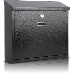 xydled Mail Boxes with Key Lock,Locking Mailbox Wall Mounted,Security Mailbox with Lock and Key,Large Capacity,Steel Cover Metal Postbox for House,14.2X 4X 12.6 Inch, Black
