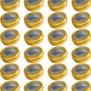 Art Secret 24 Pack 2 Ounce Screw Top Aluminum Tin Jar with Screw Clear Lid and Blank Labels, Refillable 60ml Metal Containers for Lip Balms, Candles, Salves, Spices, Crafts (Gold)