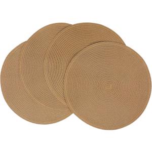 SHACOS Round Placemats Set of 4 Woven Braided Kitchen Table Placemats 15 inch Round Place Mats Washable Table Mats Indoor Outdoor, Brown