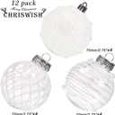 12CT Christmas Ball Ornaments White Shatterproof Clear Large Plastic Christmas Tree Decoration, Delicate Hanging Ornaments for Xmas Party, Wedding, Holiday and Home Dcor(70mm/2.76")