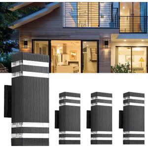 4Pack 12inch LED Square Up&Down Outdoor Wall Lights,4000K Day White 14W Outdoor Wall Light Aluminum Body Waterproof IP65 led Porch Wall Light for House Patio Garage Garden
