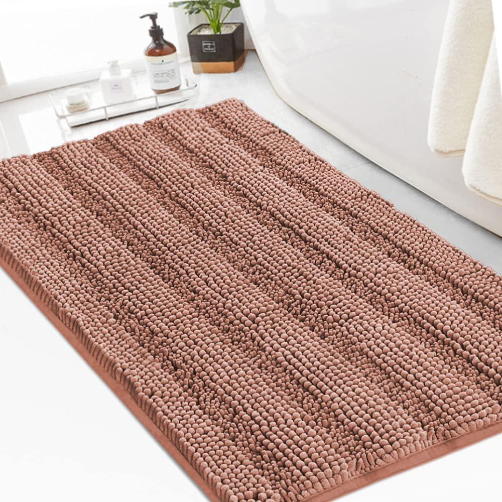 Turquoize Chenille Bath Rugs Shaggy Bathroom Rugs Non Slip Bath Mat for Bathroom 24 x 36 Muted Clay Bath Rug for Extra Soft and Absorbent Area Rug, 24"x 36", Muted Clay