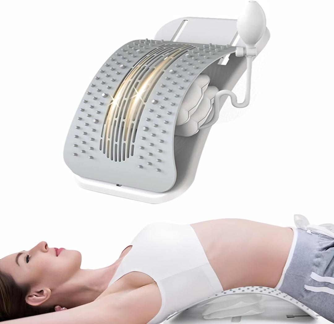 Back Stretcher for Lower Back Pain Relief  Ergonomic Lumbar Support Board with Adjustable Manual Airbag, Spinal Decompression Back Cracker Device for Posture Correction