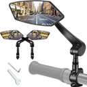 Bike Mirrors for Handlebars 2 Pack, Bicycle Rear View Mirror with Real Glass Flat Lens, Aluminum Clamp, Adjustable Cycling Mirror for E-Bike, Mountain Bike, Road Bike & Scooter (20-24mm)