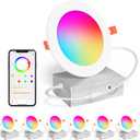 Smart Recessed Lighting 4 Inch RGBCW Color Changing 12W LED Downlight with Junction Box,1000 Lumen Recessed Ceiling Light Compatible with Alexa,Dimmable by Bluetooth Control -6Pack (4IN RGBCW 6 PACK, RGB+CCT Compatible With Alexa)