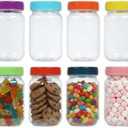 novelinks 16 oz Plastic Mason Jars with Colorful Lids, Leakproof 16oz Clear Plastic Jars with Lids, Reusable Storage Containers for Household Use (8 Pack)