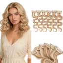 Benehair 6 PCS Clip in Short Hair Extensions 100% Real Human Hair Seamless & Invisible for Women Instant Volume Highlight Length for Daily Use 10'' Gloden Brown&Bleach Blonde Wavy