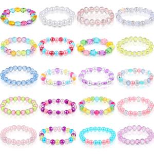 Hicarer 20-Piece Girl's Rainbow Bead Bracelets - Colorful, Stretchy Princess Bracelets for Princess Birthday Present (Vivid Style)