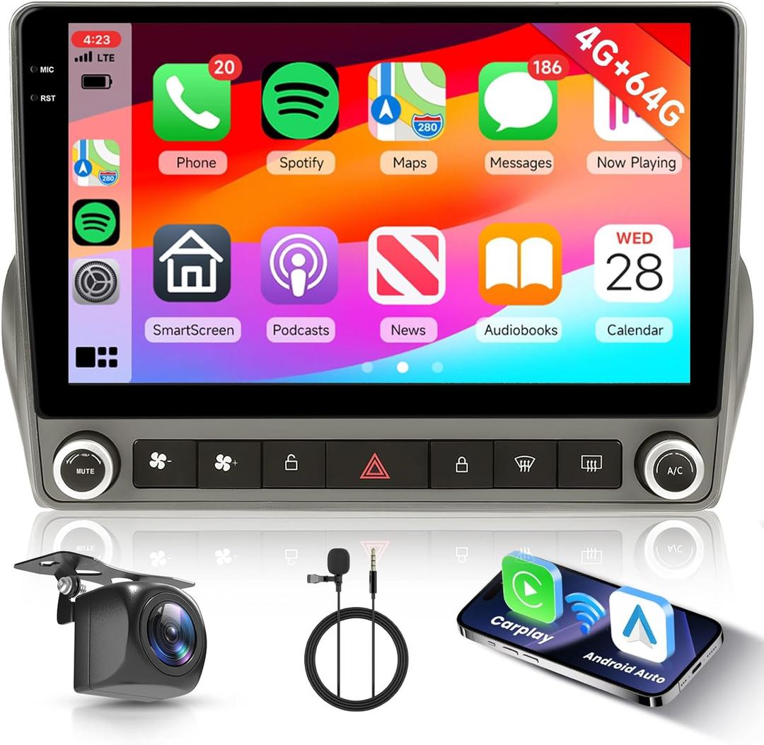 [4G+64G] Car Stereo for Chevrolet Chevy Camaro 2008-2015, Android 9 Inch IPS Touch Screen Radio with Wireless Carplay &Android Auto, GPS, Double Din, Bluetooth DSP, WiFi, FM RDS, Camera
