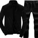 Lavnis Men's Casual Tracksuit Long Sleeve Running Jogging Athletic Sports Set (X-Large, Black)