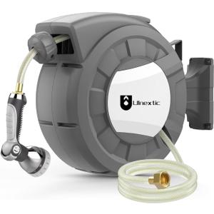 Retractable Garden Hose Reel, 1/2 in x 100 ft Wall Mounted Hose Reel, 10-Pattern Spray Nozzle, Any Length Lock/Slow Return System/Wall Mounted/180Swivel Bracket