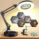 12X Magnifying Glass with Light and Stand, 144 LEDs Brightest Desktop Magnifying Lamp, 10 Dimmable Brightness 5 Color Modes, Hands Free Metal Desk Lamp for Craft Reading Painting Hobby Close Work