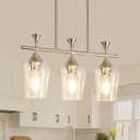 21.2" Dining Room Light Fixture/Chandelier Over Table, 3-Light Brushed Nickel Kitchen Island Lighting with Clear Glass Shade, Modern Hanging Pendant Lights Fixture for Kitchen Island, Dining Room, Bar