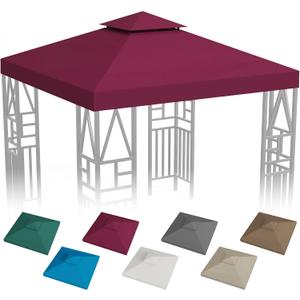 Gazebo Canopy Replacement 10x10ft Outdoor Shelter for Smaller Top Double Tiered Canopy Cover (WineRed)