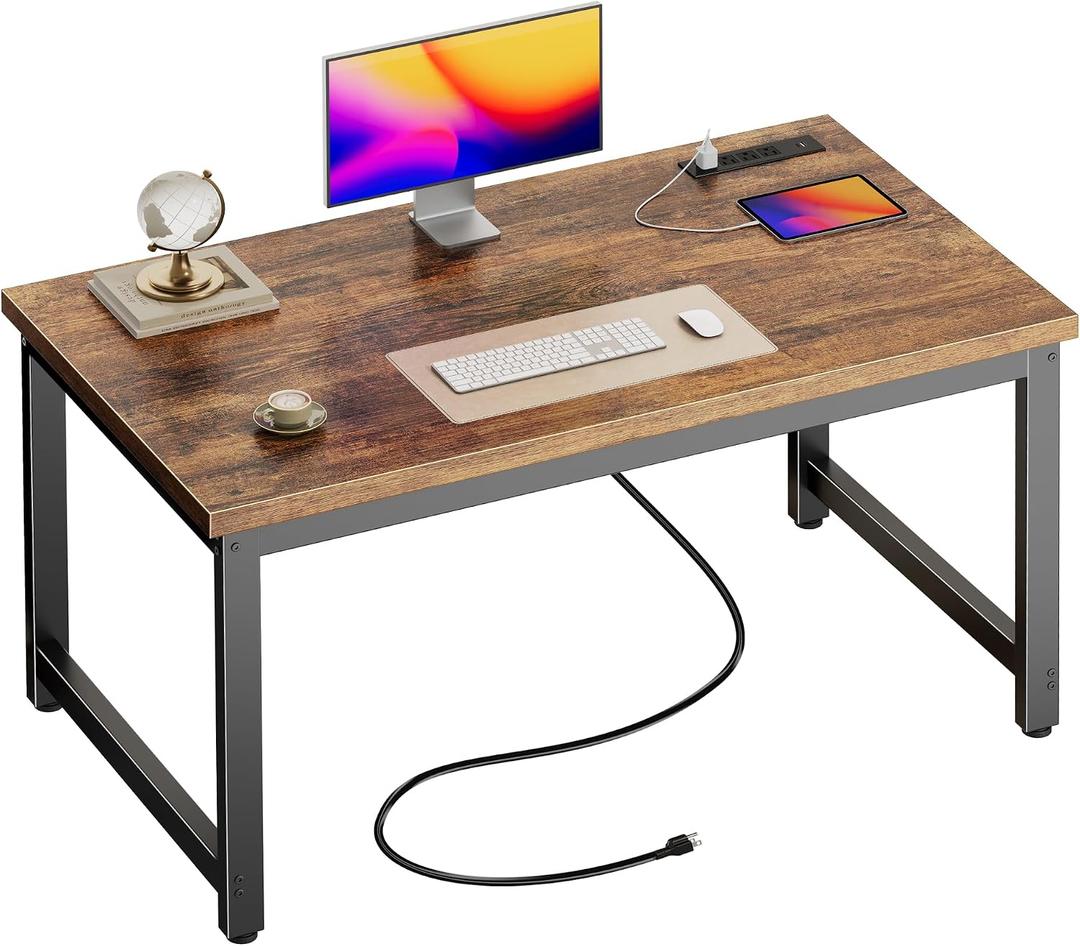 Huuger 48 x 24 inch Desk with Power Outlets & 0.95 Inch Thicker Desktop
