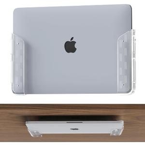 ELETIUO Clear Wall & Under Desk Laptop Mount HolderAdhesive & Screw in,1.02"/ 26 mm,Anti-Scratch Pads,Universal for MacBooks,Surface,Keyboards,Tablets,Switch &More