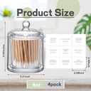 Maxdot 4 Pack Glass Swabs Holder Dispenser Glass Apothecary Jars with Lid for Bathroom Essential Canisters Accessories Vanity Makeup Organizers for Cotton Ball, Swabs, Makeup Sponges, Candy, Jewelry