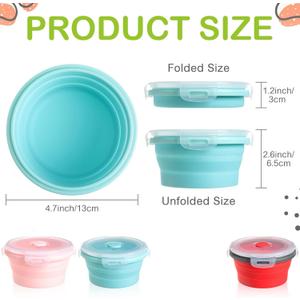 Suclain 3 Pcs Camping Bowl with Lid Collapsible Silicone Lunch Box Salad Bowl Expandable Food Storage Container Folding Travel Container for Hiking Camping(Red, Pink, Blue,12 oz)