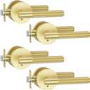 Asidrama 4 Pack Privacy Gold Door Handles, Door Lever with Door Knobs Indoor for Bedroom or Bathroom, Heavy Duty Brushed Gold Door Handles Interior with Locks for Left Right Sided Doors