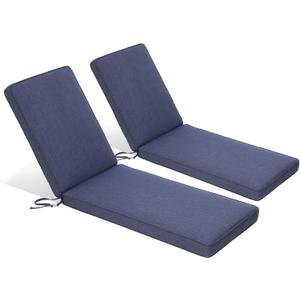 Aoodor 72" x 21" Patio Chaise Lounger Cushions, Fade-Resistant and Water-Resistant Olefin Fabric Slipcovers with Sponge Foam, Set of 2, Dark Blue