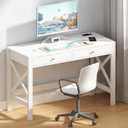 ChooChoo Computer Desk with USB Charging Ports and Power Outlets, Modern Simple 40 Inches Desk with Drawers, Makeup Vanity Console Table, White