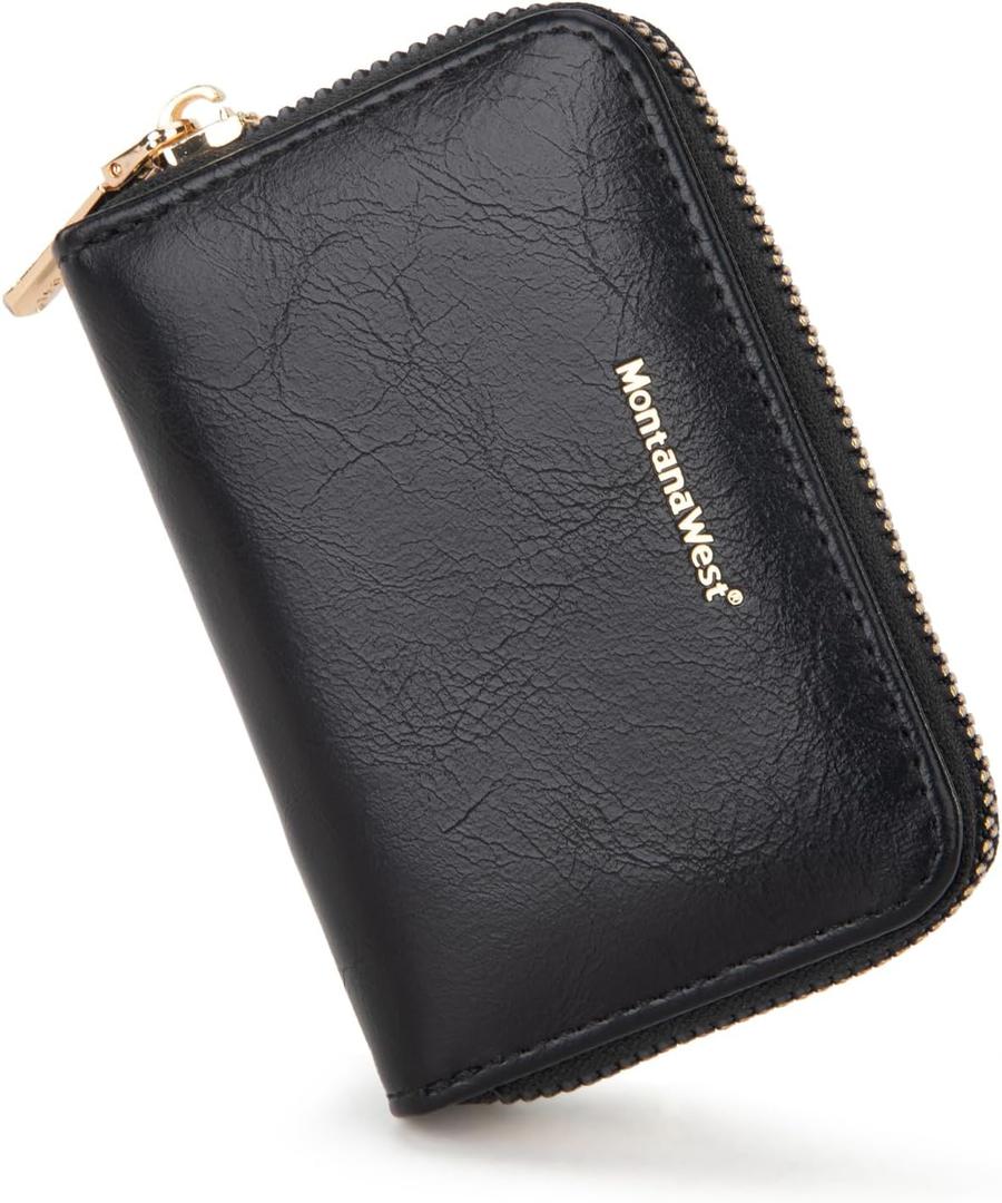 Montana West Small Credit Card Holder for Women Rfid Blocking Compact Card Organizer Multiple Card Slots With Zipper MWC-413BK
