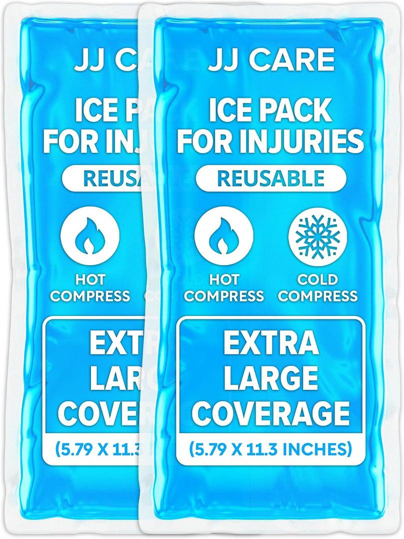 JJ CARE Ice Packs for Injuries Reusable (Pack of 2, XL) - Gel Ice Packs Reusable - Soft Ice Pack for Injuries with Wrap - Flexible Therapy, for Knee, Back, Neck, Wrist, & Ankle