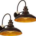 Dusk to Dawn Sensor Outdoor Barn Light Fixtures, 16 Inch Dome Farmhouse Outdoor Wall Sconces, Rustic Gooseneck Exterior Wall Mount Lights, Industrial Bronze Gold Wall Lanterns for Porch, 2 Pack