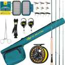 SF Fly Fishing Rod Combo Starter Kit Semi Gloss Green Jade Finish 24T Carbon Fiber Trout Travel Fly Rod with Reel,Fly Rod case,Fly Box , Flies,Tapered Leader,Knot Tying Tools, 9', 8wt, 4sec, M.F